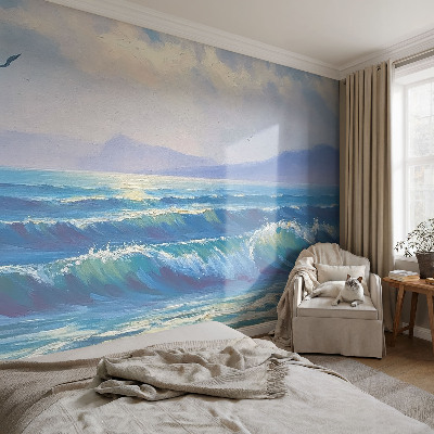 Behang met print Zeegolven