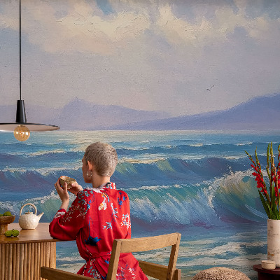 Behang met print Zeegolven