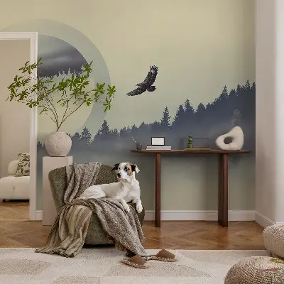 Fotobehang slaapkamer met een boslandschap als decor