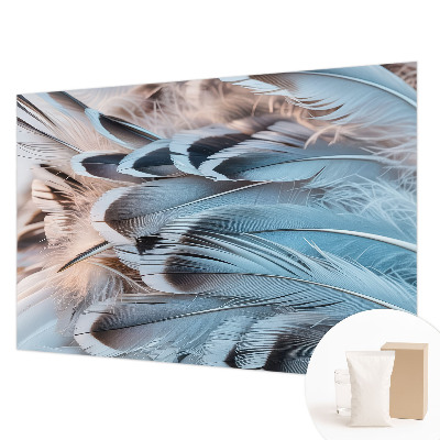 Fotobehang voor de woonkamer met een patroon van blauwe veren