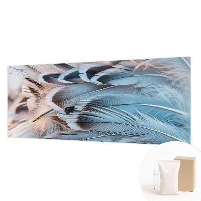 Fotobehang voor de woonkamer met een patroon van blauwe veren