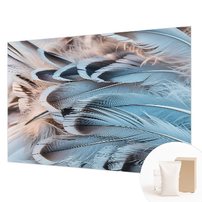 Fotobehang voor de woonkamer met een patroon van blauwe veren