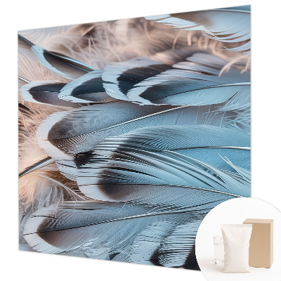 Fotobehang voor de woonkamer met een patroon van blauwe veren