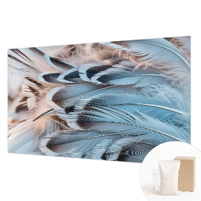 Fotobehang voor de woonkamer met een patroon van blauwe veren