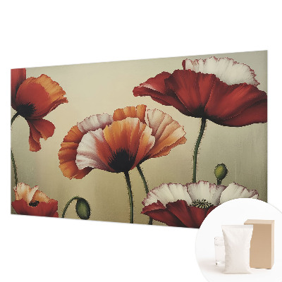 Modern fotobehang voor de woonkamer met vrolijke klaprozen als motief