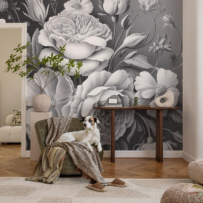 Luxe fotobehang Grijze bloemen