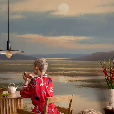 Sfeervol fotobehang met een atmosferisch landschap als motief