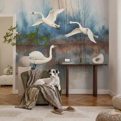Groot fotobehang met een afbeelding van vogels in vlucht