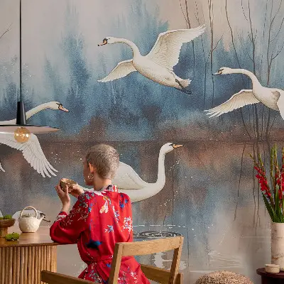 Groot fotobehang met een afbeelding van vogels in vlucht