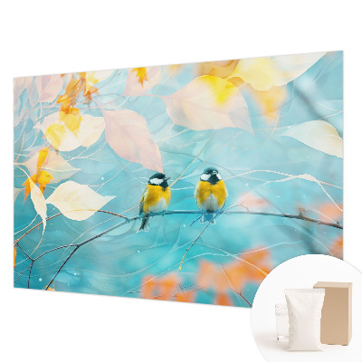 Fotobehang woonkamer met lentevogels als ontwerp