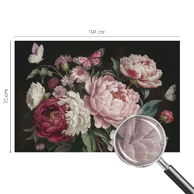 Luxe fotobehang Pioenrozen en vlinders