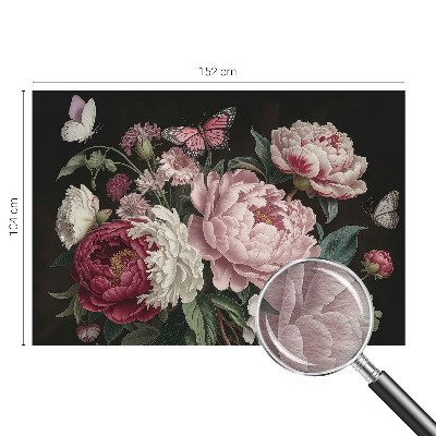 Luxe fotobehang Pioenrozen en vlinders