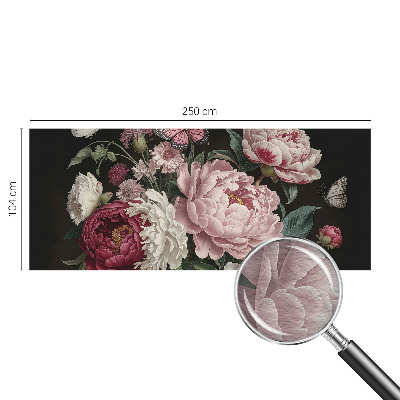 Luxe fotobehang met pioenrozen en vlinders