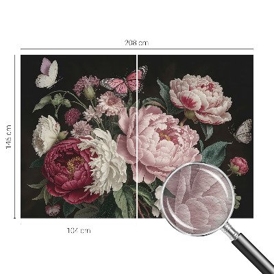 Luxe fotobehang Pioenrozen en vlinders