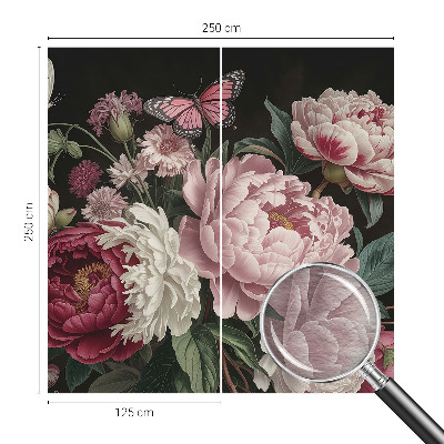 Luxe fotobehang Pioenrozen en vlinders