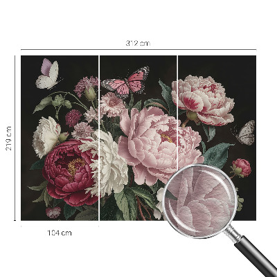 Luxe fotobehang met pioenrozen en vlinders