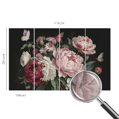Luxe fotobehang met pioenrozen en vlinders