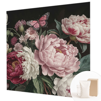 Luxe fotobehang met pioenrozen en vlinders