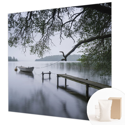 Fotobehang woonkamer met een rustig meer als print