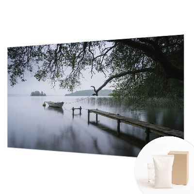 Fotobehang woonkamer met een rustig meer als print
