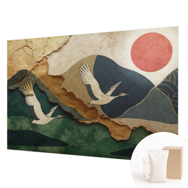 Fotobehang slaapkamer met een print van kraanvogels uit het Oosten