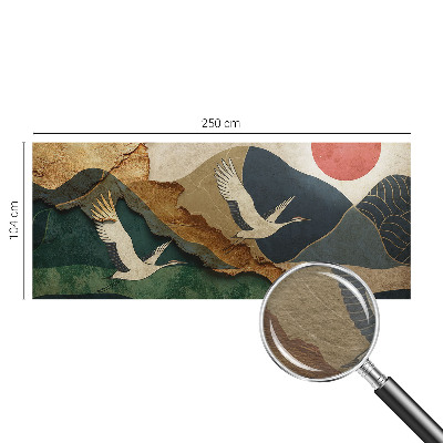 Fotobehang slaapkamer met een print van kraanvogels uit het Oosten
