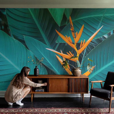 Fotobehang voor slaapkamer Bladrijke bloemen