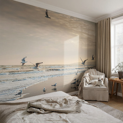Fotobehang voor de woonkamer met een rustgevend zeegezichtenontwerp