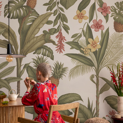 Behang met print met een exotische natuurrijke print