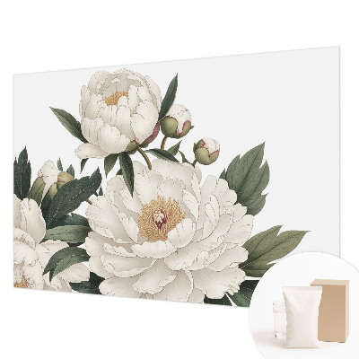 Foto behang op maat met witte pioenrozen