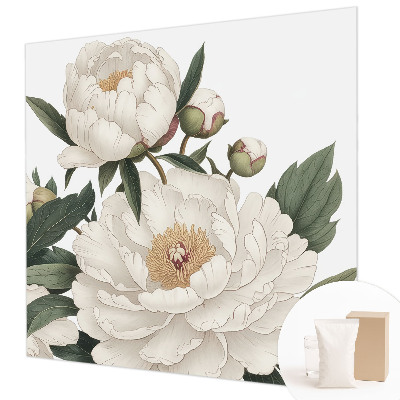 Foto behang op maat met witte pioenrozen