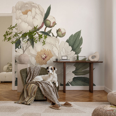 Foto behang op maat met witte pioenrozen