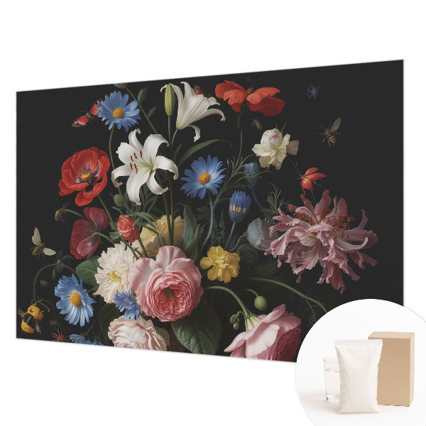Modern fotobehang met bloemen en kleine insecten als decoratie