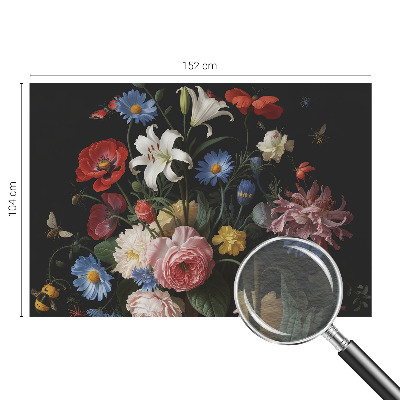 Modern fotobehang met bloemen en kleine insecten als decoratie