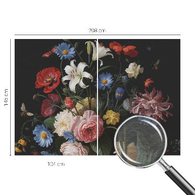 Modern fotobehang met bloemen en kleine insecten als decoratie