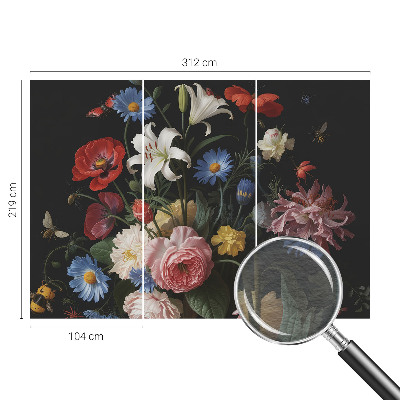 Modern fotobehang met bloemen en kleine insecten als decoratie