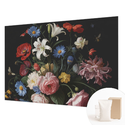 Modern fotobehang met bloemen en kleine insecten als decoratie