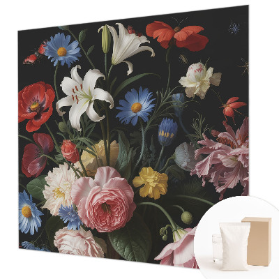 Modern fotobehang met bloemen en kleine insecten als decoratie