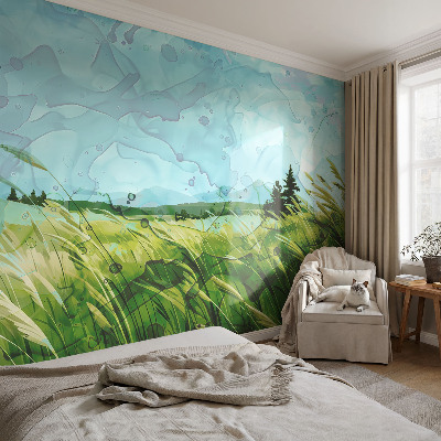 Vlies fotobehang met groene landschappen