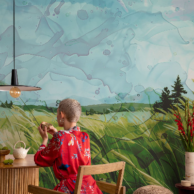 Vlies fotobehang met groene landschappen