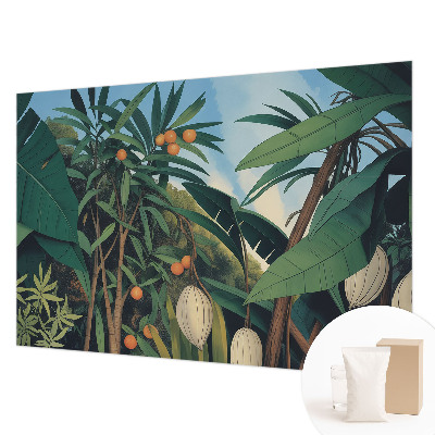 Vliesbehang fotobehang woonkamer met een tropische junglemotief