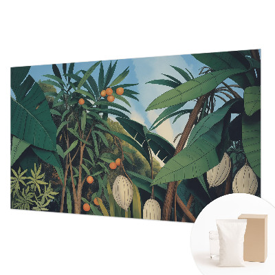 Vliesbehang fotobehang woonkamer met een tropische junglemotief