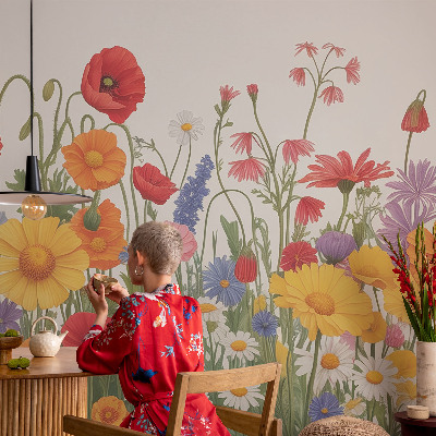 Vlies fotobehang op maat met een bloemenweide als motief