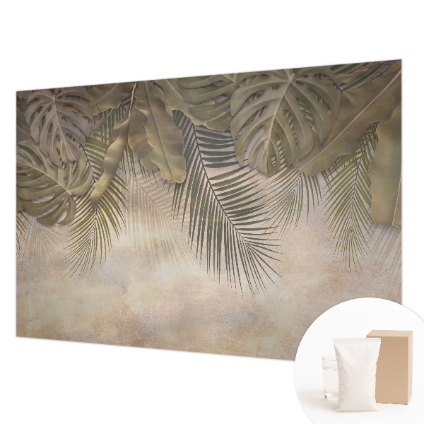 Behang met print met tropische bladeren als dessin