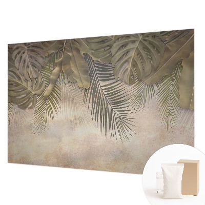 Behang met print met tropische bladeren als dessin