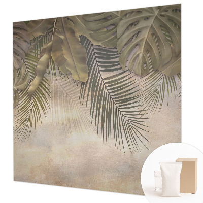 Behang met print met tropische bladeren als dessin
