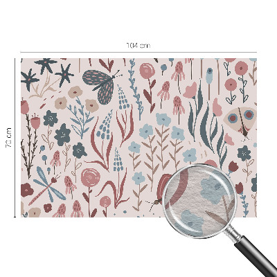 Muur behang met bloemen- en insectenmotief