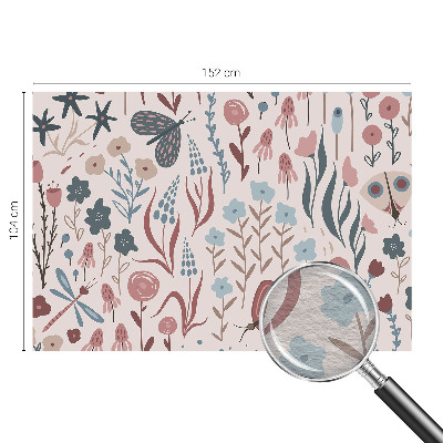 Muur behang met bloemen- en insectenmotief