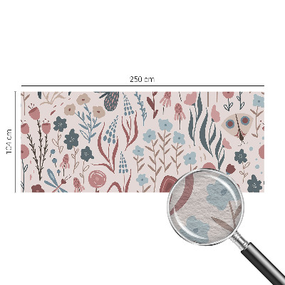 Muur behang met bloemen- en insectenmotief