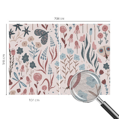 Muur behang met bloemen- en insectenmotief